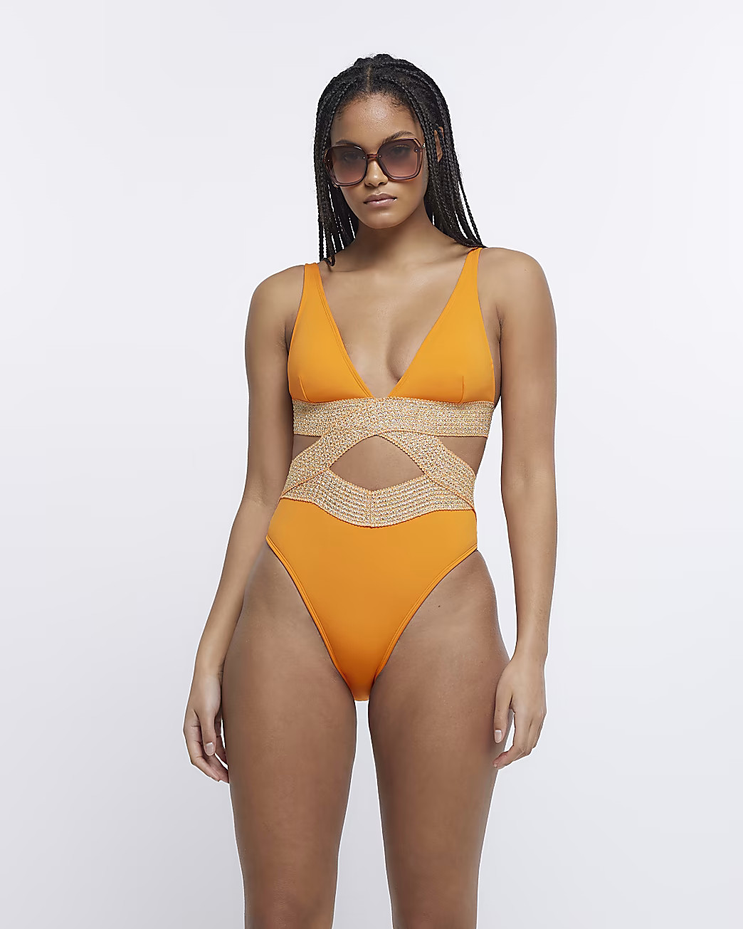 Orange Plunge Wrap Elastic Swimsuit | River Island (US)