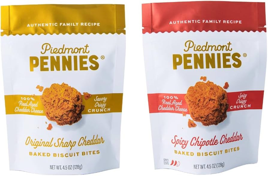 Piedmont Pennies Cheese Crackers – 2-Pack | Sharp Cheddar & Spicy Chipotle | Baked Cheese Snack... | Amazon (US)