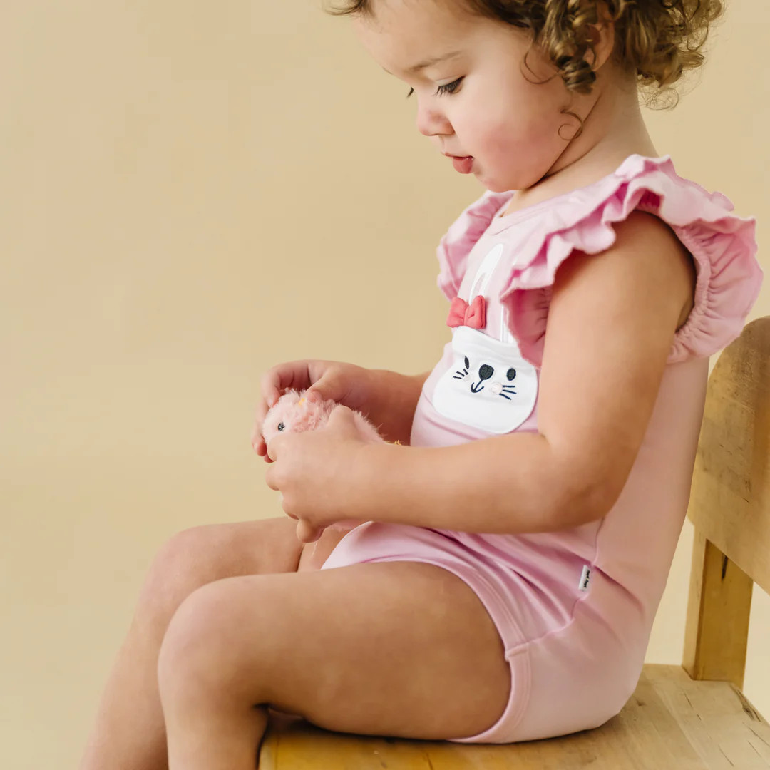 Petal Bunny Rabbit Flutter Sleeve Graphic Bodysuit | Little Sleepies