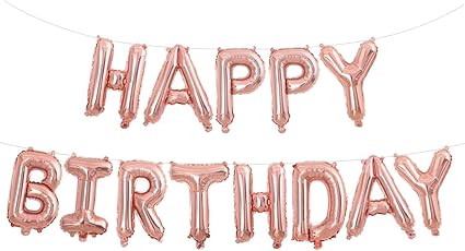 FECEDY Rose Gold Hanging Happy Birthday Balloons for Party Decorations (Rose Gold) | Amazon (US)