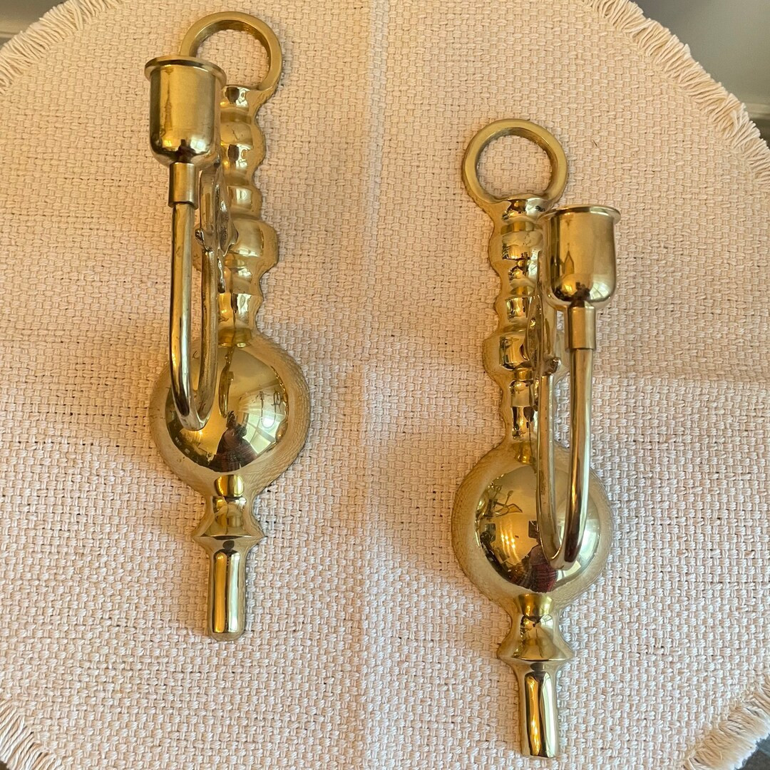 Vintage Wall Sconce Candle Stick Taper holder Antique Brass Gold Candle Holders Pair 11.5" | Etsy (US)