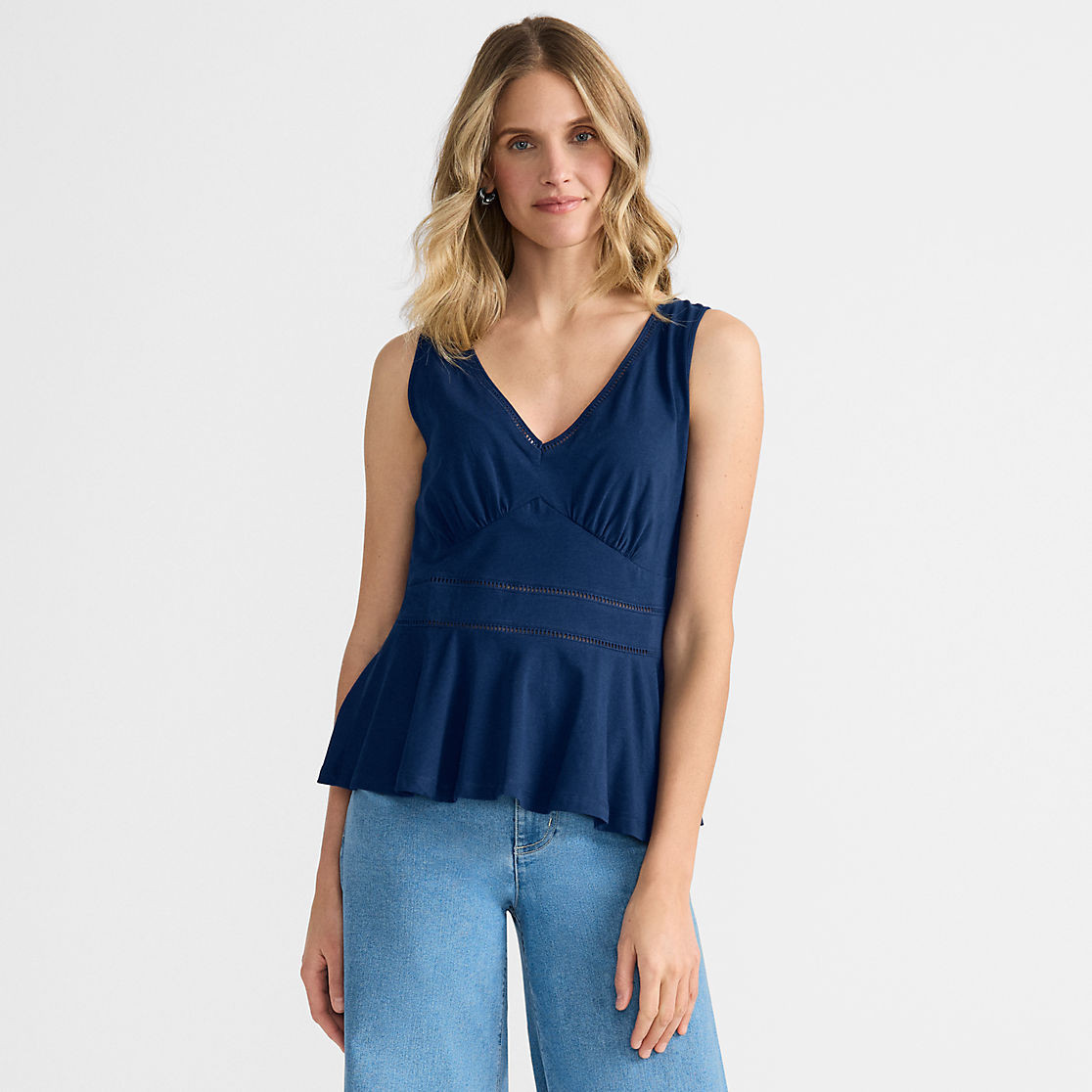 Women's Lightweight Jersey Peplum V-Neck Tank Top | Lands' End (US)