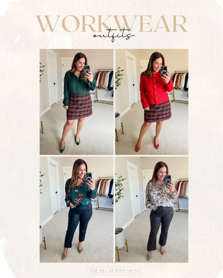 Workwear Outfits 

Top Left: top tts, L // skirt size up if in between, 14 (has no stretch) 
Top Right: skirt size up if in between, 14 (has no stretch) // jacket tts, L 
Bottom Left: blouse tts, L // jeans tts, 12R 
Bottom Right: blouse tts, L // pants tts, 32 // pumps tts 

Workwear styling  Workwear outfit  Holiday workwear  Seasonal styling

#LTKmidsize #LTKstyletip #LTKworkwear