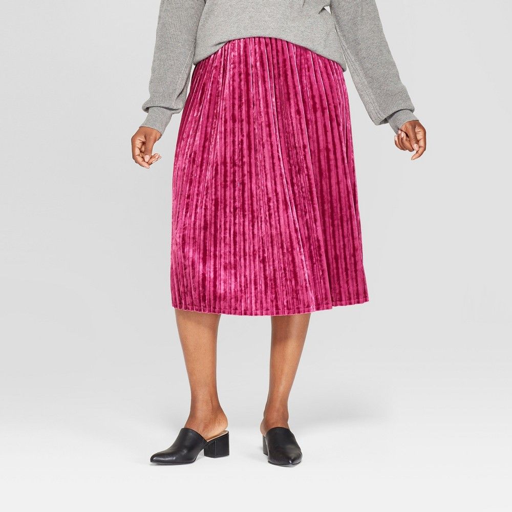 Women's Plus Size Pleated Velvet Skirt - Ava & Viv Magenta X, Size: Small, Purple | Target