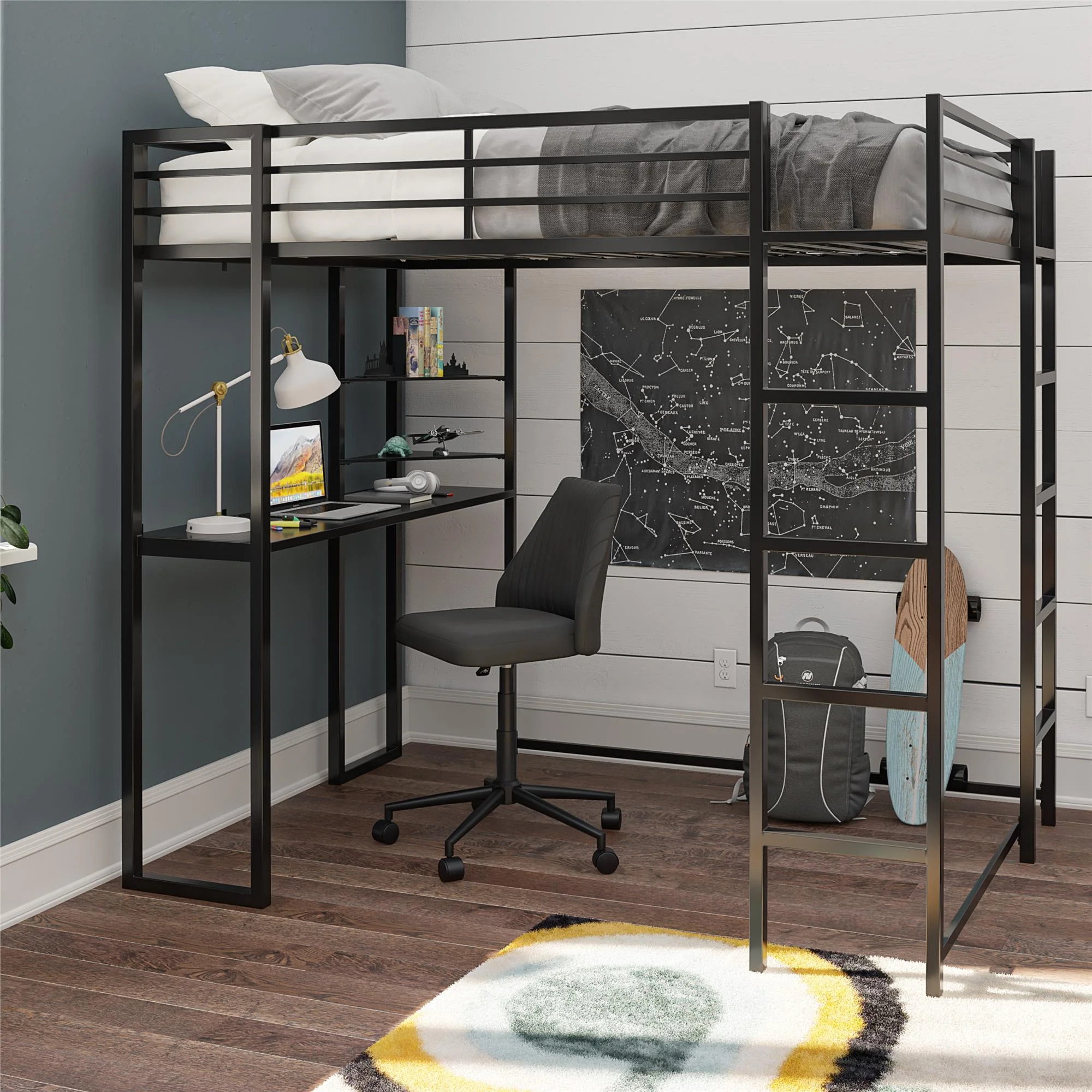 Teen Novogratz Hunter Full Size Metal Loft Bed, Black | Walmart (US)