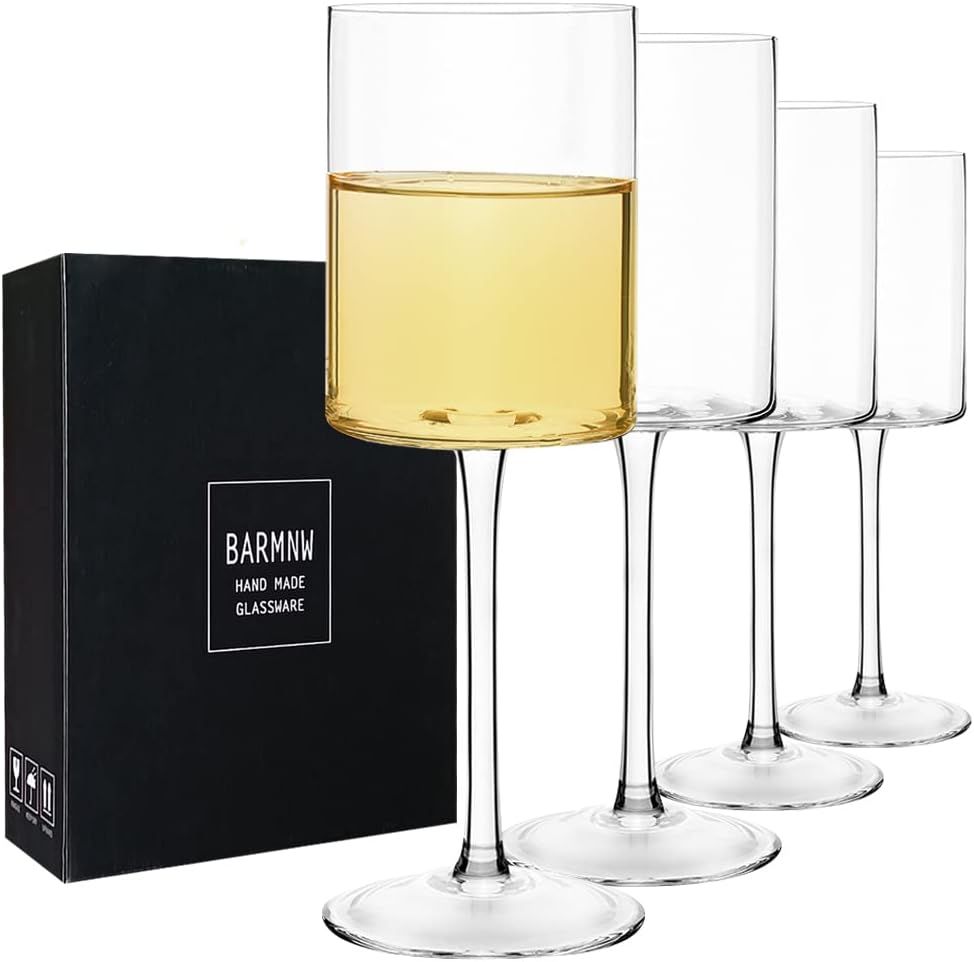 Red or White Wine Square Glasses With Stem set of 4 - 14oz Crystal Unique Modern Design - Large L... | Amazon (US)