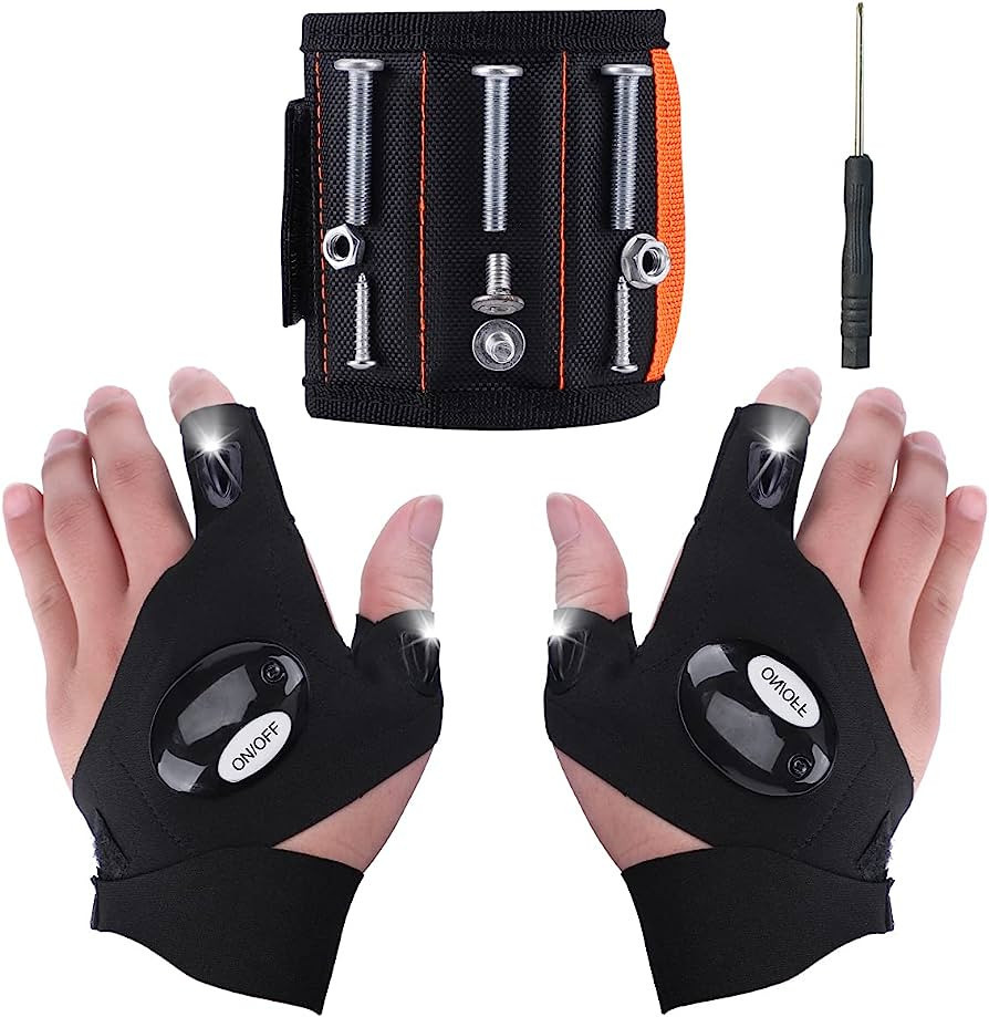 Gifts for Father's Day Magnetic Wristband with LED Flashlight Gloves,15 Strong Magnets Tool Belt ... | Amazon (US)