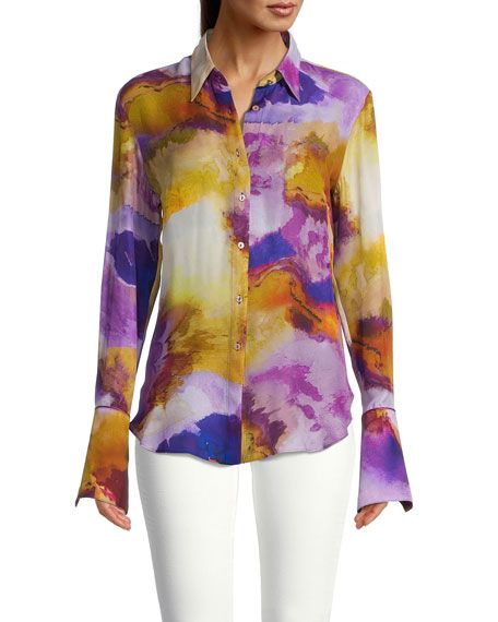Robert Graham Gabriela Watercolor Silk Shirt | Neiman Marcus