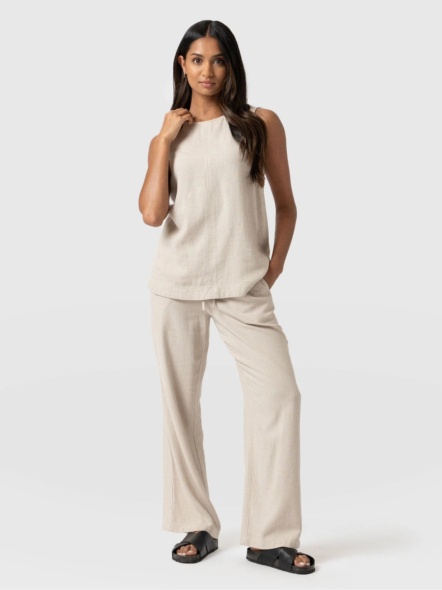 Corinne Linen Pant - Oatmeal | Saint + Sofia UK