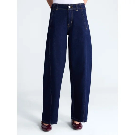 Free Assembly Women's and Women's Plus Side Panel Barrel Jeans, 30" Inseam, Sizes 0-28W | Walmart (US)