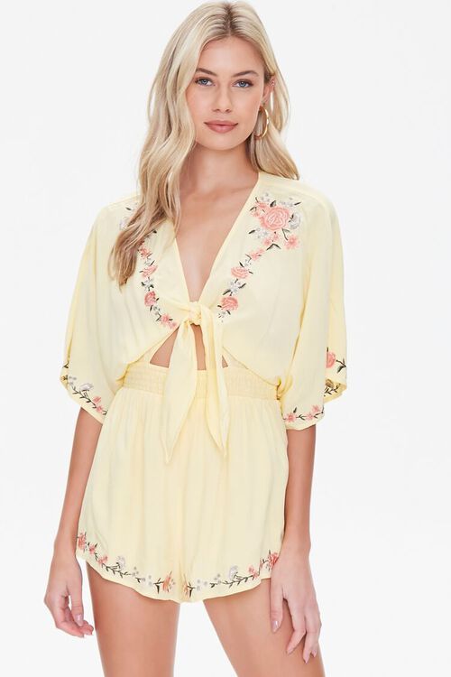 Floral Embroidered Tie-Front Romper | Forever 21 (US)