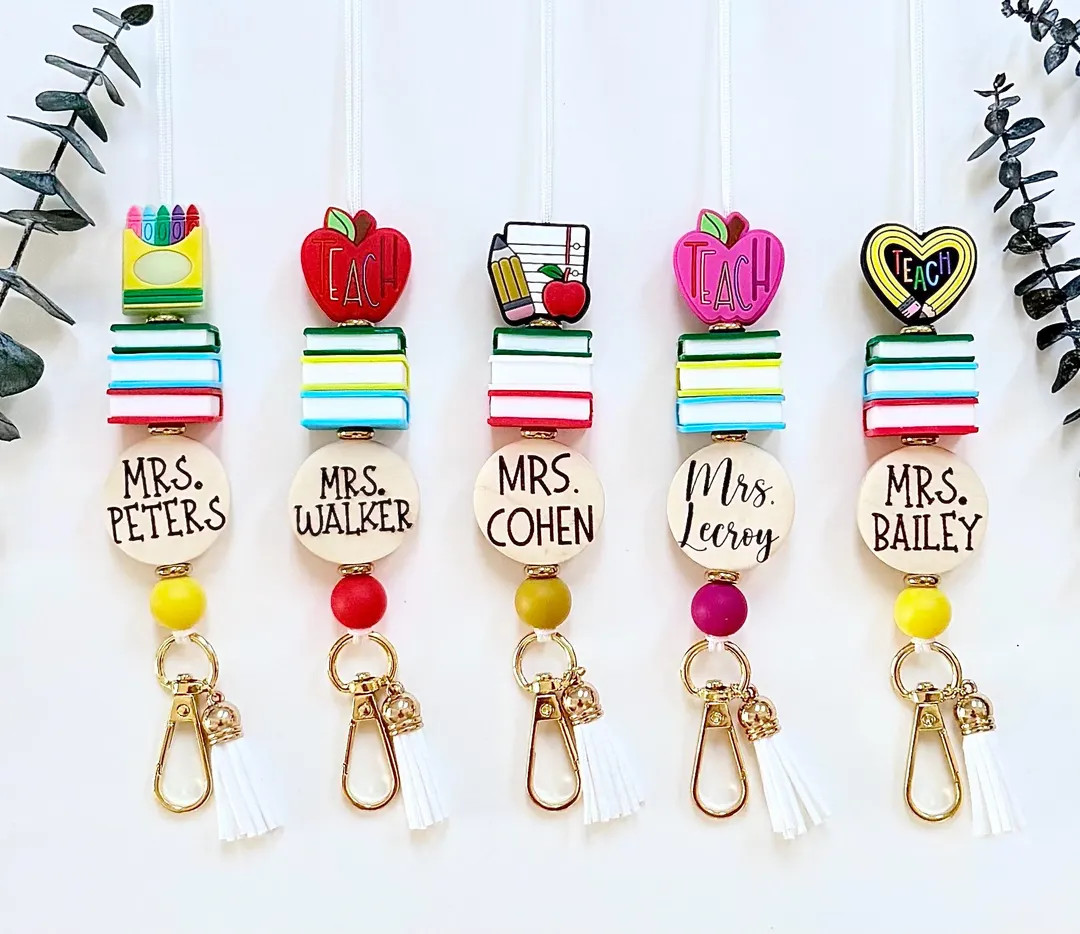 Personalized Teacher Lanyard, Teacher Gift, Custom Beaded ID Badge Holder - Etsy | Etsy (US)