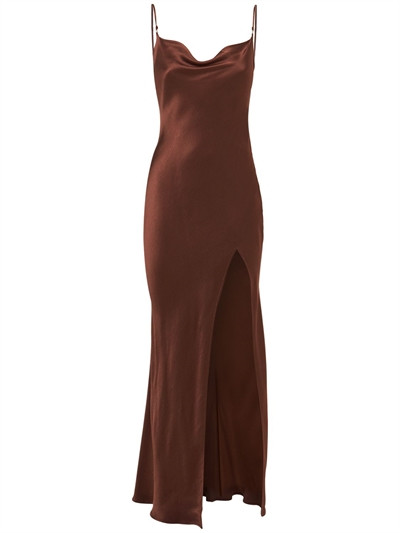 Bec & Bridge - Annika cowlneck viscose satin long dress - Brown | Luisaviaroma | Luisaviaroma