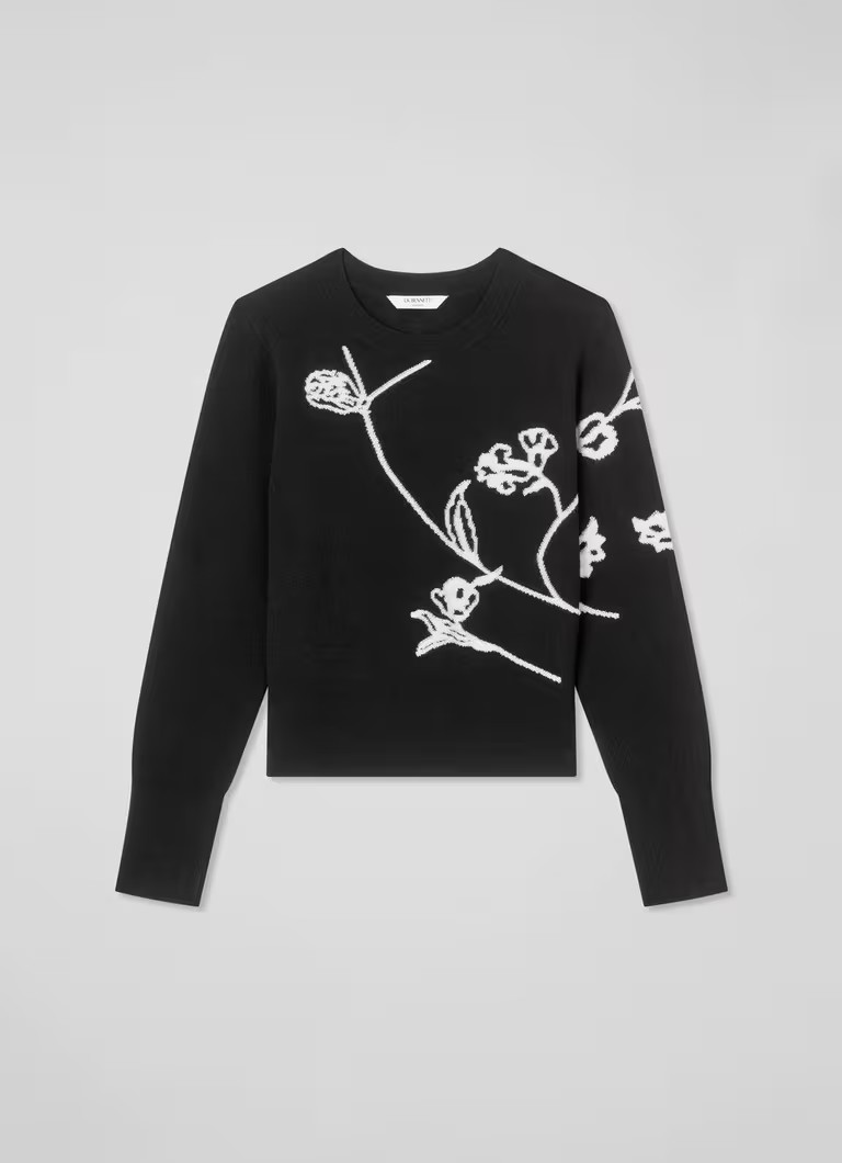 Henrietta Black & Cream Flower ECOVERO™ Detail Jumper | L.K. Bennett (UK)