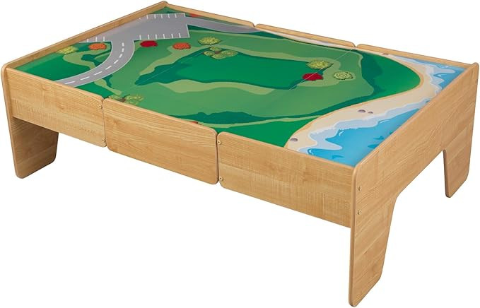 KidKraft Double-Sided Wooden Train and Activity Table with Built-in Storage Drawer, Natural, Gift... | Amazon (US)