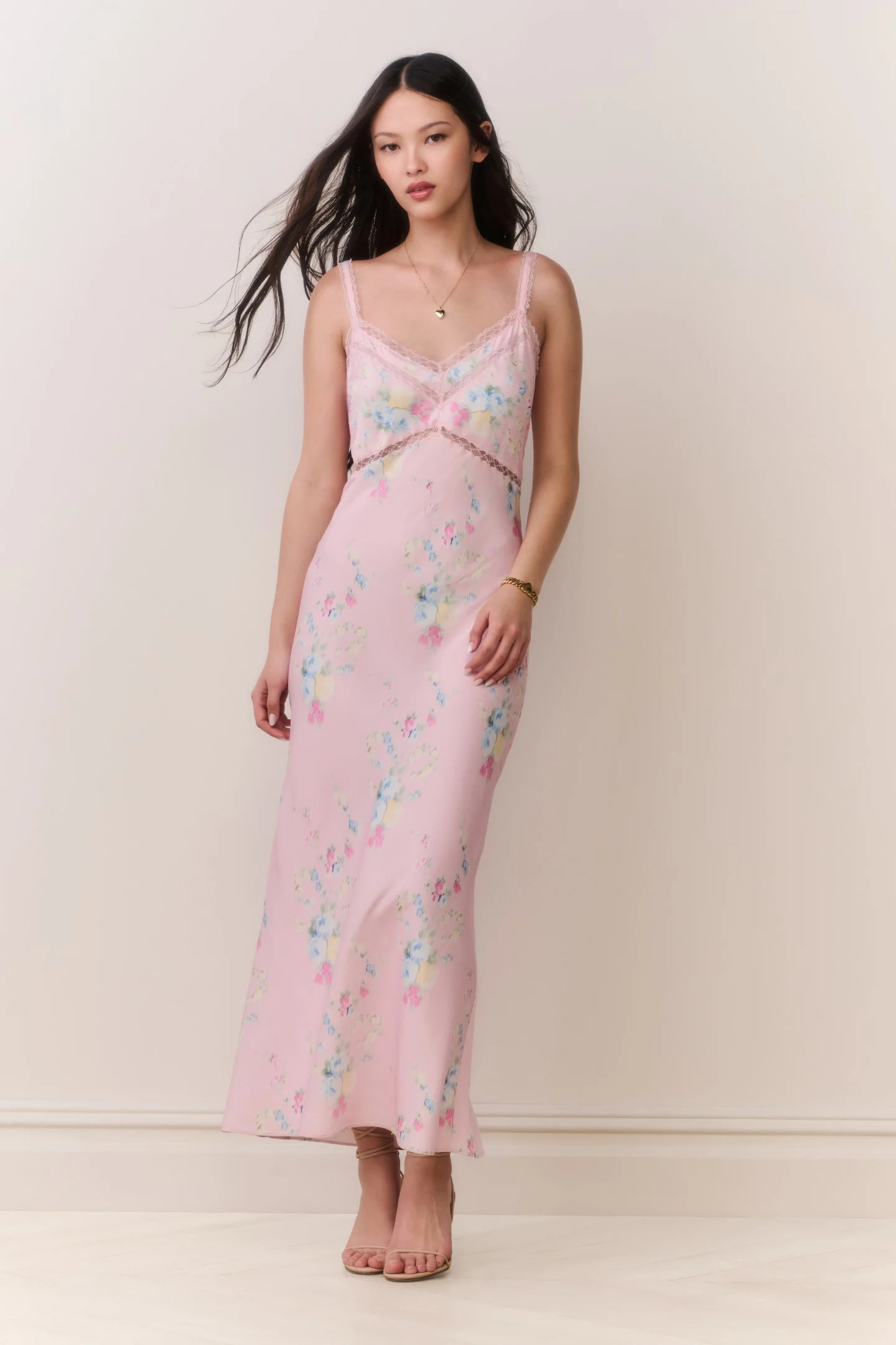 Annabeth Satin Floral Maxi Slip Dress | LoveShackFancy
