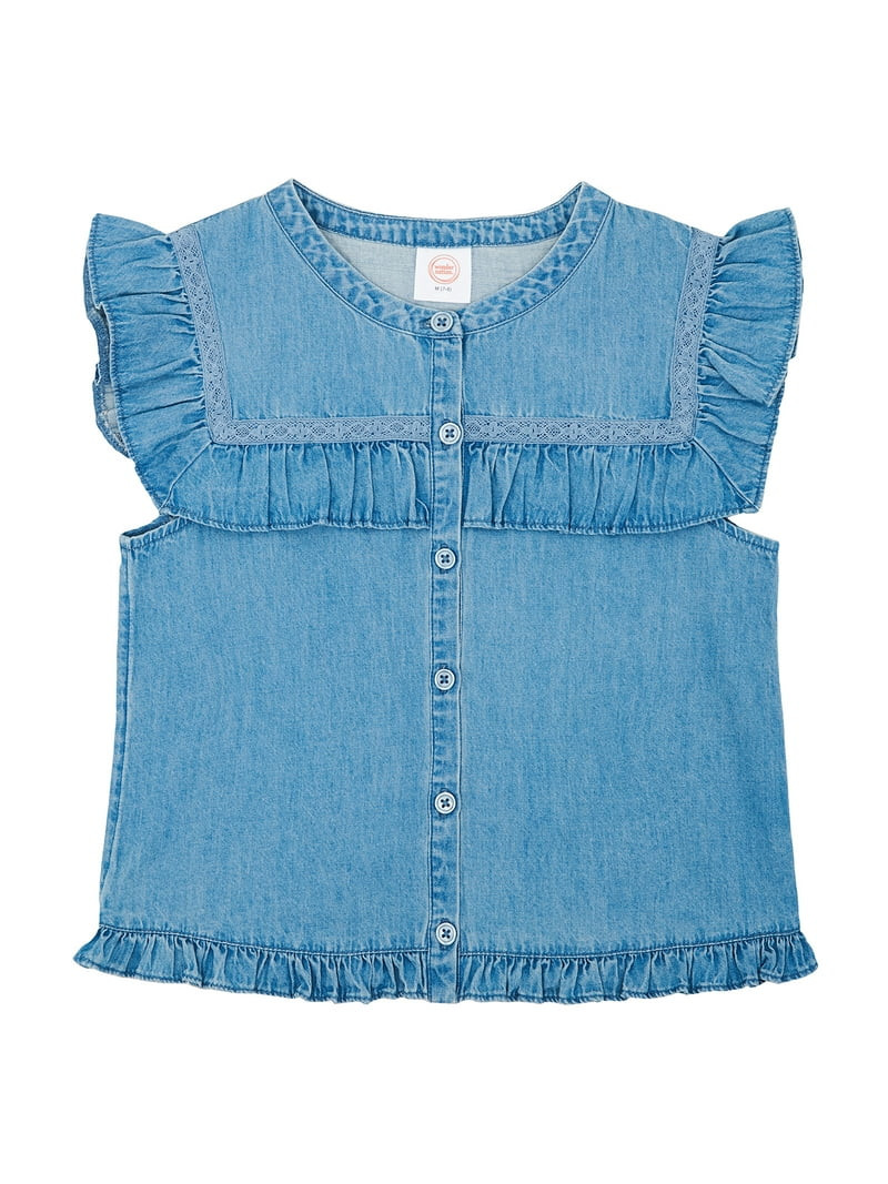 Wonder Nation Girls Lace Trim Ruffle Sleeve Top, Sizes 4-18 & Plus | Walmart (US)