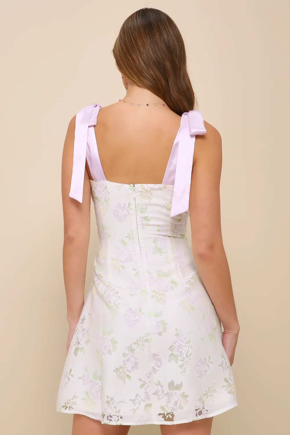 Sweeten the Day Cream Floral Burnout Tie-Strap Mini Dress | Lulus