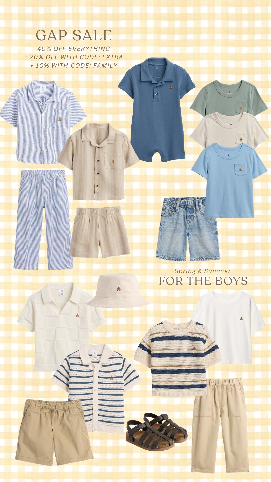 The @gap sale is on, and this is the BEST sale combo you'll find, so it's time to stock up on your favourites for spring and summer. These are my picks for baby + toddler boys 🩵   

 #LTKsummer #LTKsale #LTKbaby