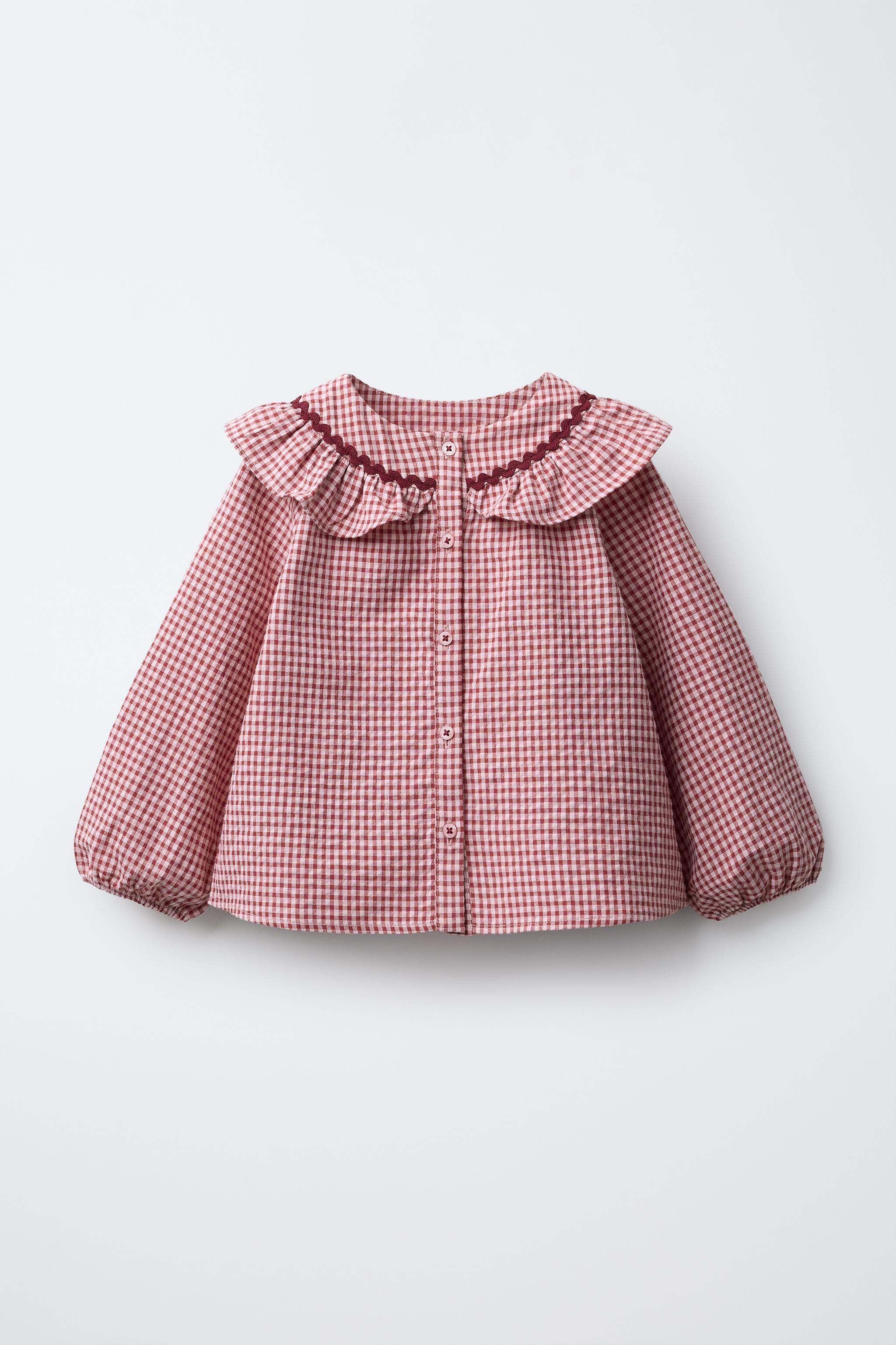 GINGHAM PETER PAN COLLAR SHIRT WITH SCALLOP TRIM | Zara US