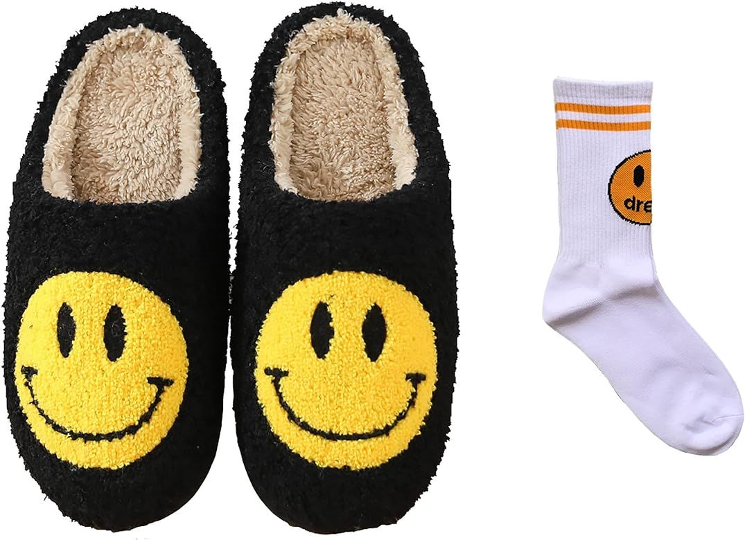 smiley Face Slippers With Exquisite packaging bag Keep warm Couples Slides Home Slippers Gift | Amazon (US)