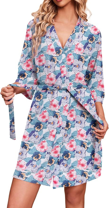 Ekouaer Robes for Women Waffle Knit Bathrobe Soft Lightweight Knee Length Loungewear S-XXL | Amazon (US)