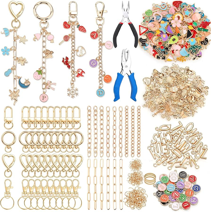 485 Pcs Charms Lip Gloss Keychain Making Kit, DIY Bag Charm Kit Including 40 Key Chain Hooks 30 E... | Amazon (US)