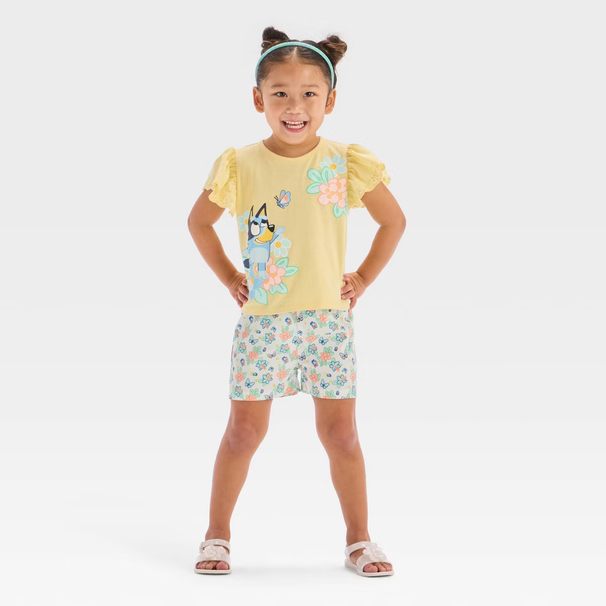 Toddler Girls' 2pc Bluey Eyelet Sleeve Top & Woven Shorts Set - Light Yellow | Target