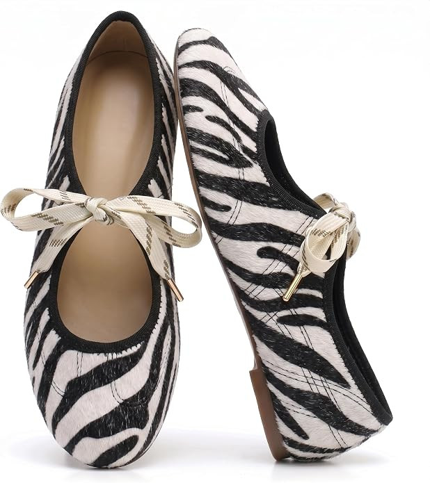 Lace up Ballet Flats for Women Round Toe Mary Jane Ballerina Flats | Amazon (US)