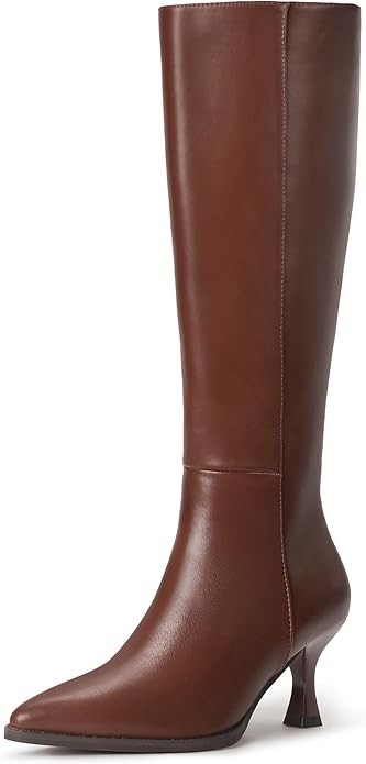 IDIFU Women's IN3 Knee High Tall Boots Gogo Pointed Toe Low Kitten Heel Long Fall Boot Side Zippe... | Amazon (US)