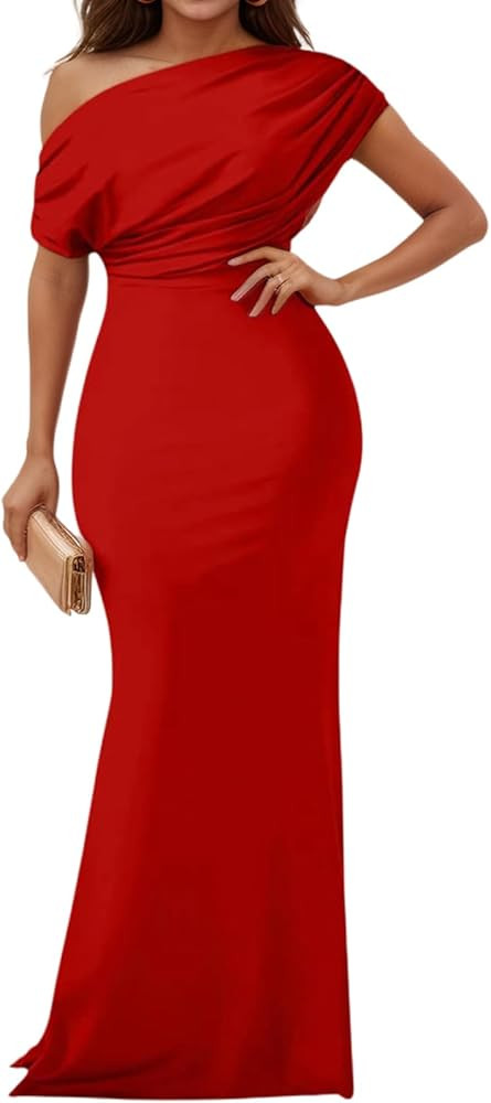 Formal Dresses for Women Elegant Off Shoulder Evening Party Gowns Sexy Bodycon Ruched Prom Weddin... | Amazon (US)
