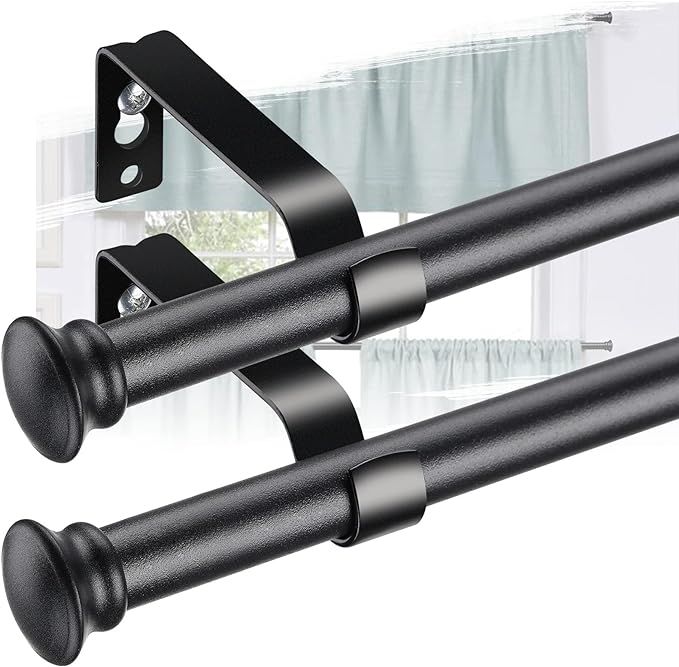 Curtain Rods for Windows 48 to 93” - 5/8 Inch Heavy Duty Metal Curtain Rod 2 Pack - Rustic Blac... | Amazon (US)