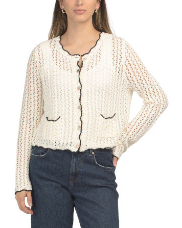 Scallop Edge Open Stitch Cardigan for Women | Cotton/Acrylic | Marshalls