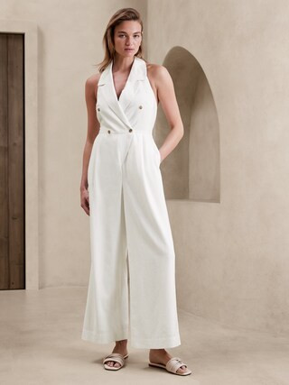 Linen-Blend Collared Jumpsuit | Banana Republic Factory
