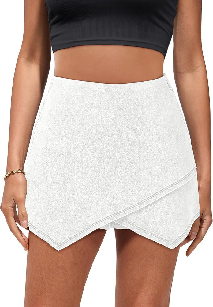 luvamia Jean Skorts for Woman High Waisted Pull On Stretchy Denim Wrap Skirt with Shorts Trendy A... | Amazon (US)