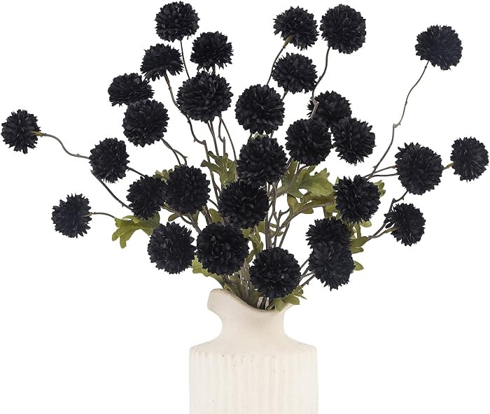 DuHouse 6pcs Faux Silk Pompon Mum Small Chrysanthemum Ball Black | Amazon (US)
