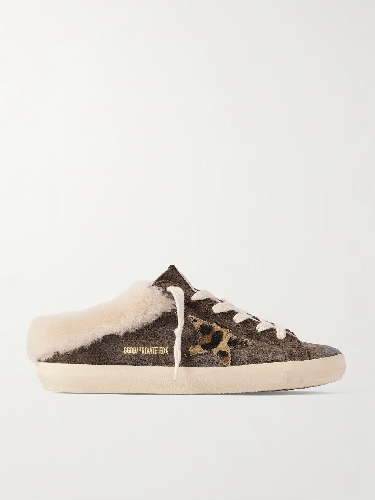 Golden Goose - Super-star Sabot Shearling-lined Calf Hair-trimmed Distressed Suede Slip-on Sneakers - Brown | NET-A-PORTER (US)