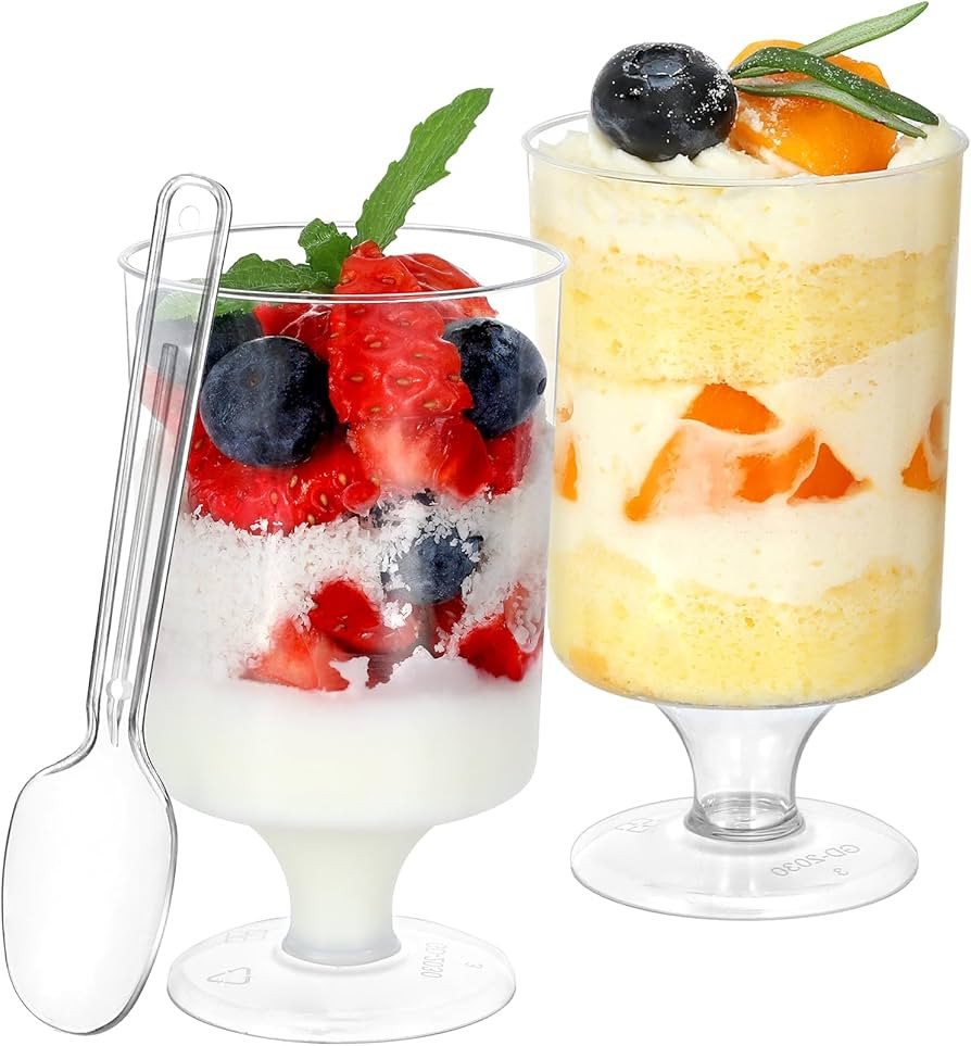 60 Pack 3 Oz Mini Dessert Cups Disposable Appetizer Cup Goblet,Pedestal Clear Plastic Wine Glasse... | Amazon (US)