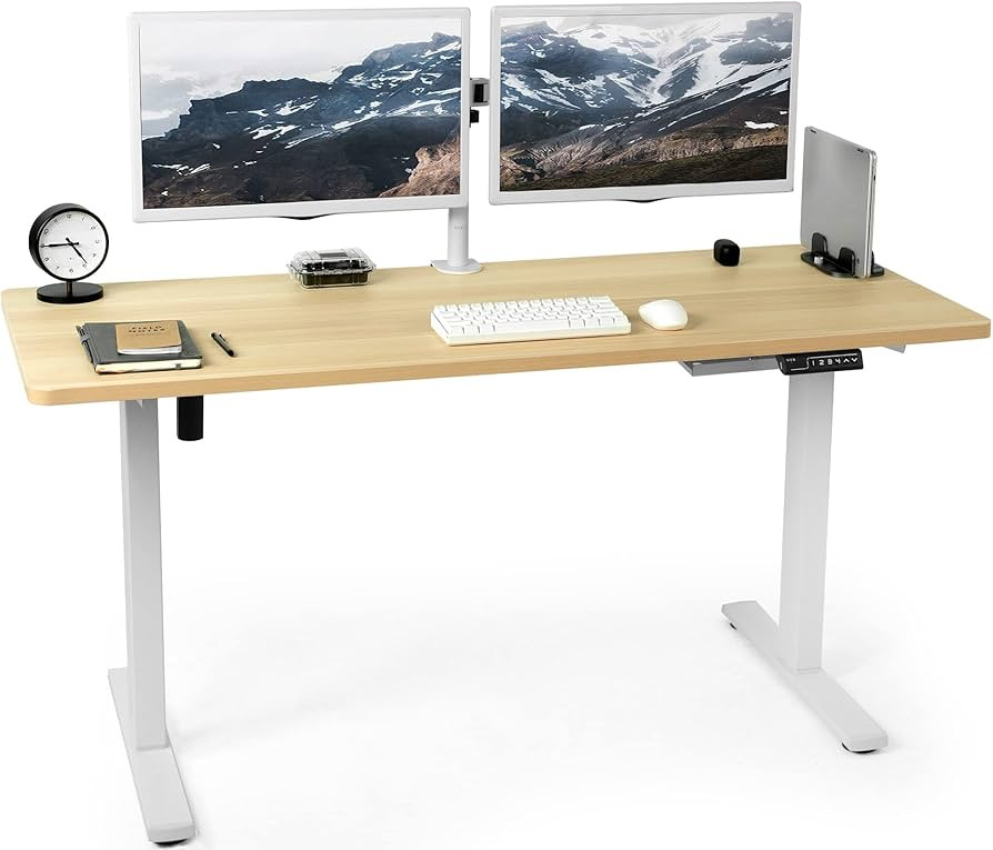 VIVO Electric Height Adjustable 60 x 24 inch Memory Stand Up Desk, Light Wood Solid One-Piece Tab... | Amazon (US)