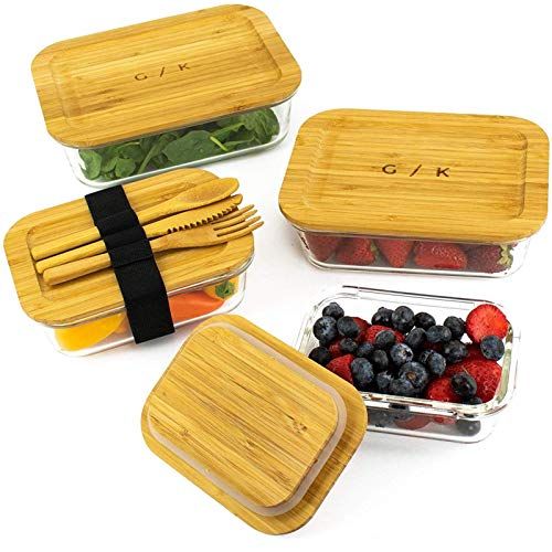 Glass Food Storage Containers with Eco Friendly, Sustainable Bamboo Lids, Set of 4. Plastic Free, BP | Amazon (US)