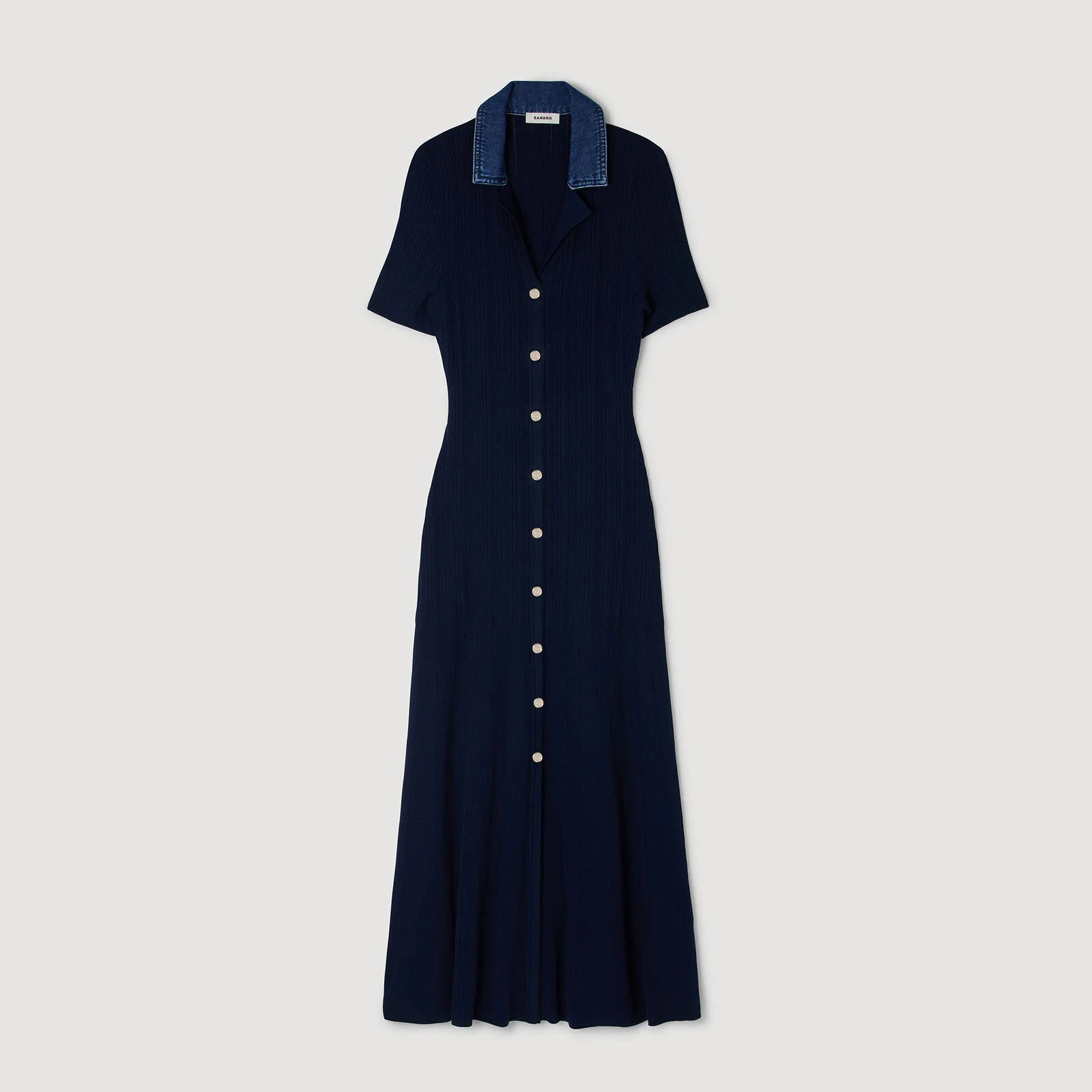Denim collar knit maxi dress | Sandro US | Sandro-Paris US