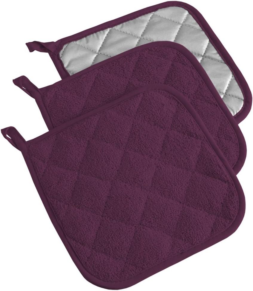 DII Basic Terry Collection Quilted 100% Cotton, Potholder, Eggplant, 3 Piece | Amazon (US)