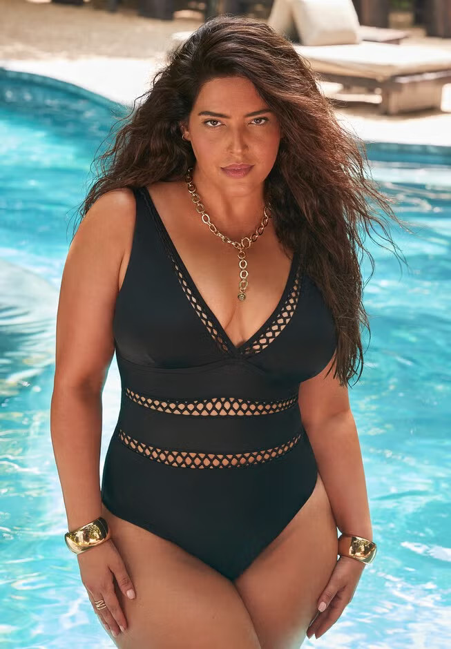 Lattice Plunge One Piece Swimsuit | Swimsuits For All