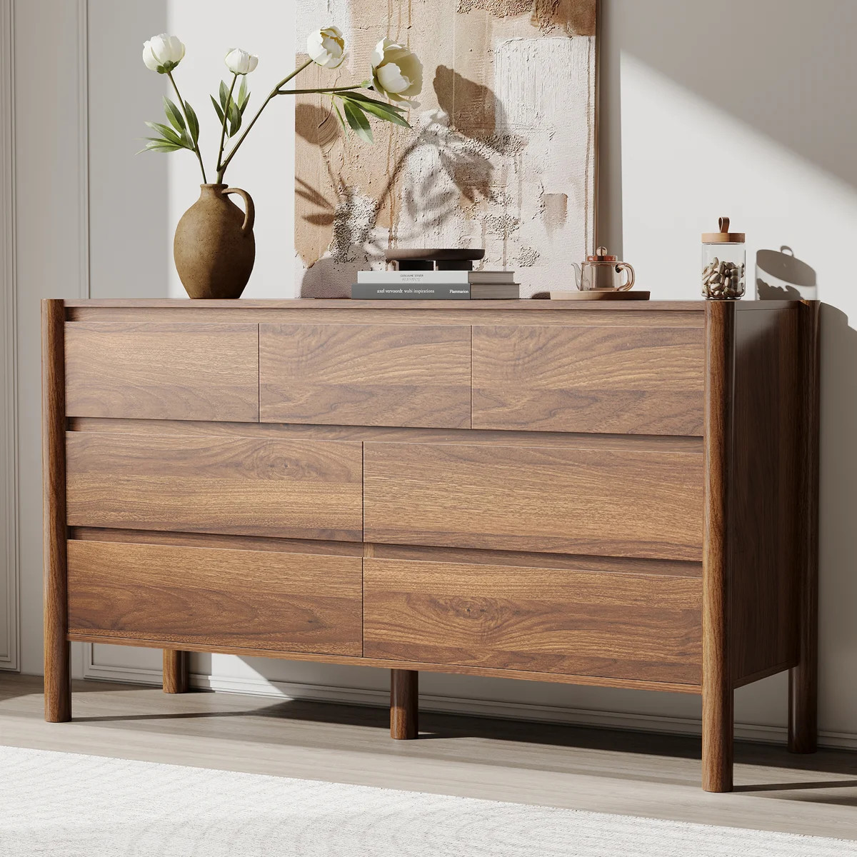 51.1" W 7 Drawer Dresser, Wood Chest Of Drawers For Bedroom, Living Room，Walnut | Wayfair North America