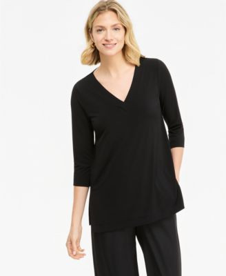 Jm Collection Women's V-Neck 3/4-Sleeve Knit Tunic, Macy's Exclusive - Deep Black | Macy's