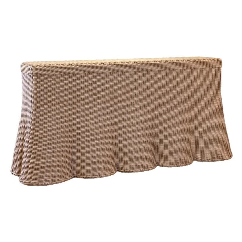 66" Outdoor Scalloped Synthetic Rattan Console Table | The Well Appointed House, LLC