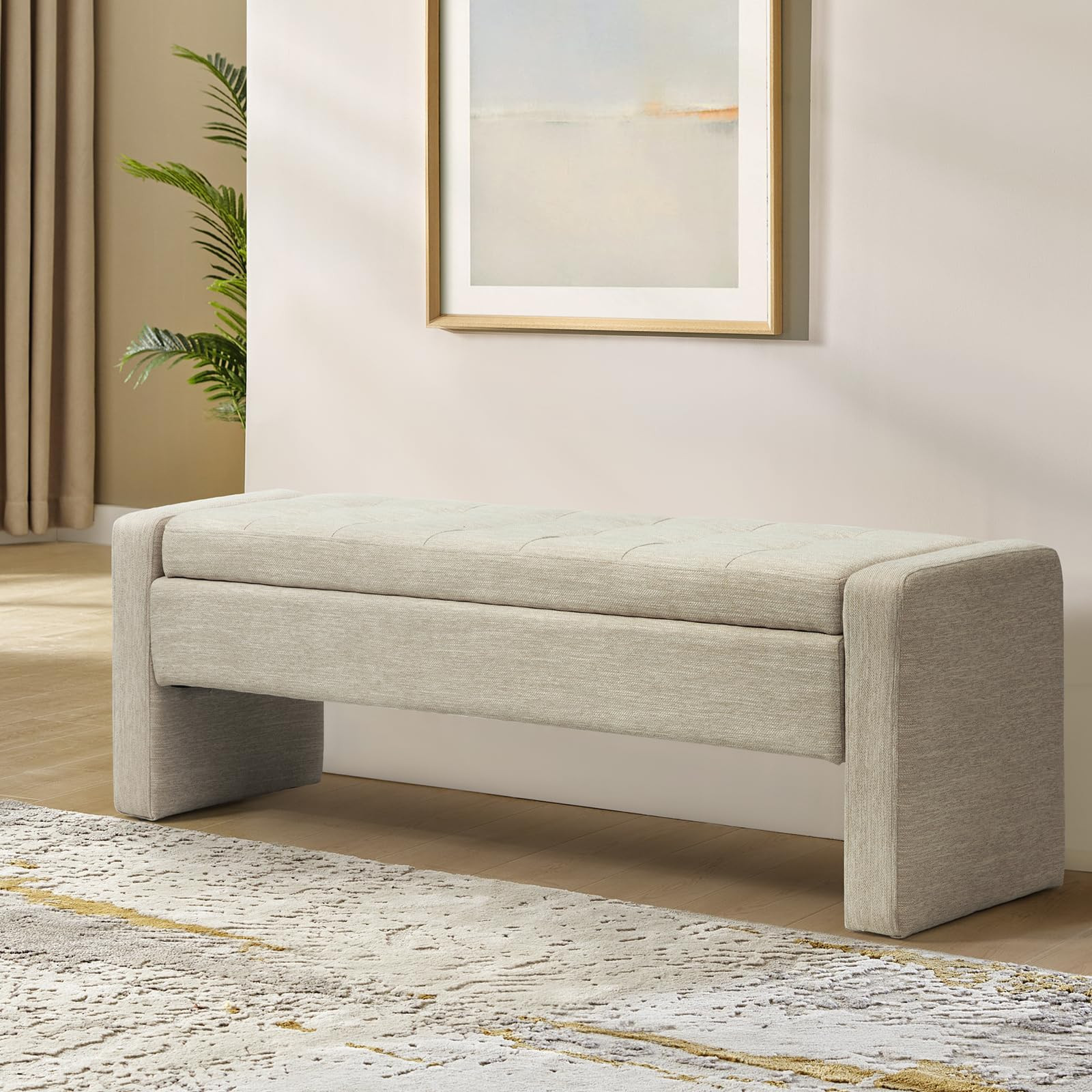 55" Modern Upholstered Storage Bench with Tufted Seat, Fabric Ottoman Bench for Bedroom, Entryway... | Amazon (US)