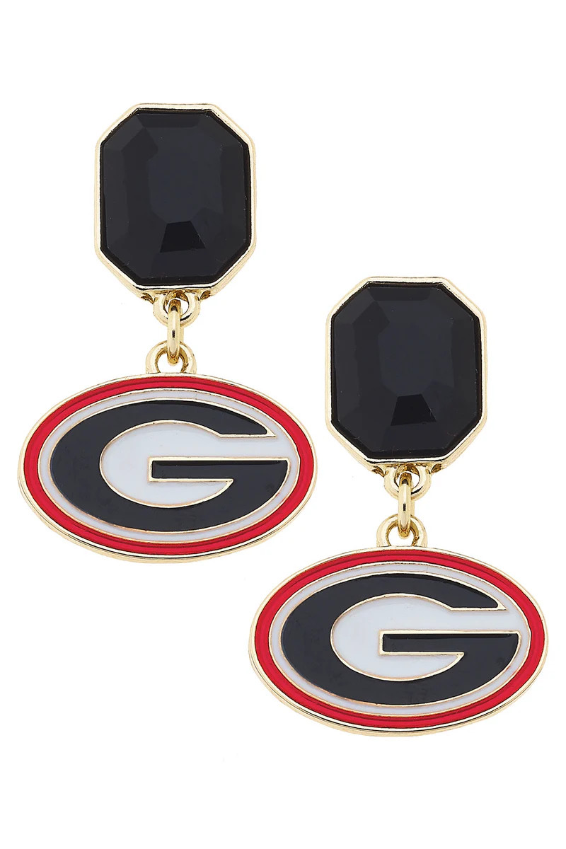 Georgia Bulldogs Rhinestone Enamel Logo Earrings in Shiny Gold | CANVAS