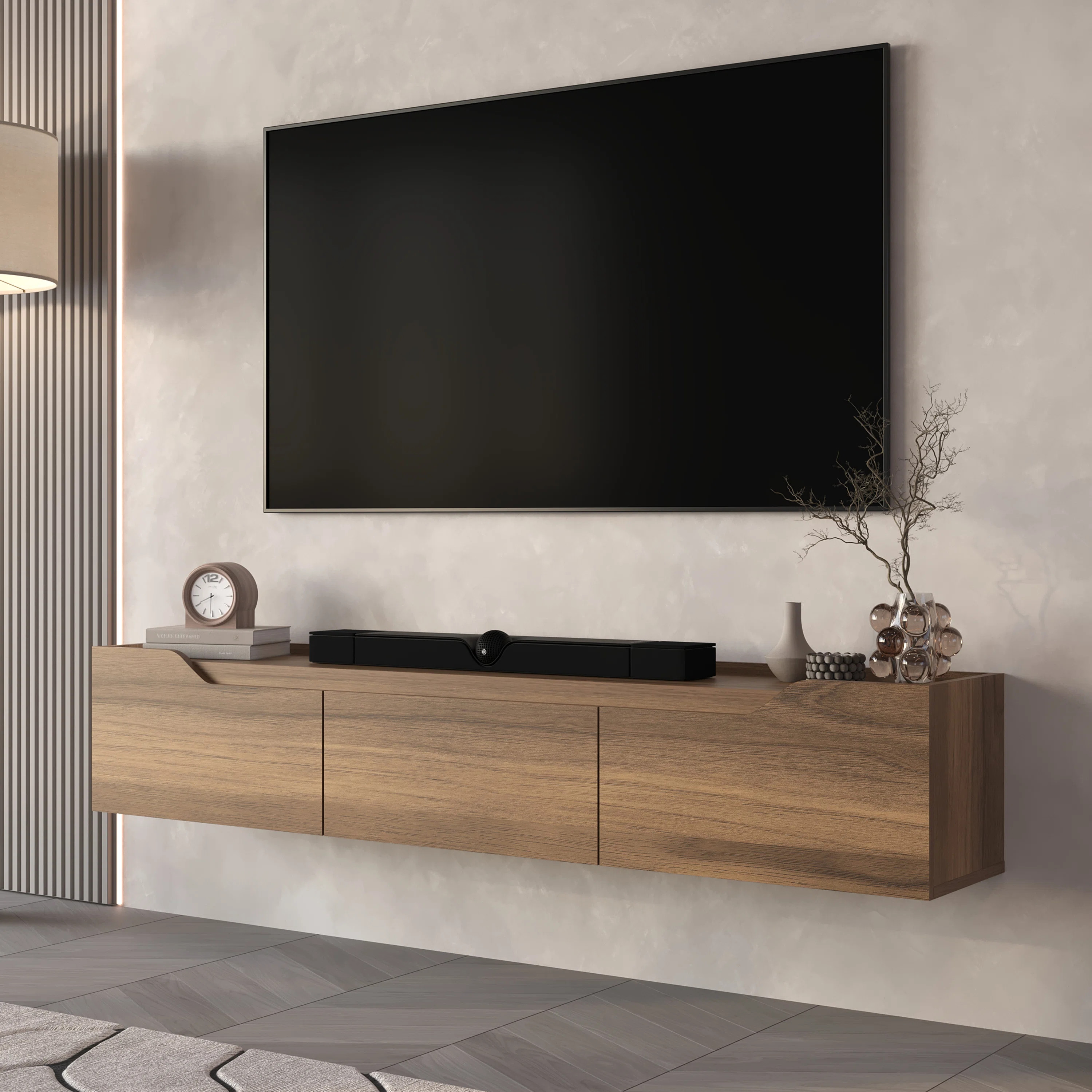 Newa Modern Floating Tv Stand With 3 Cabinets, Fits Tvs Up To 80” | Wayfair North America