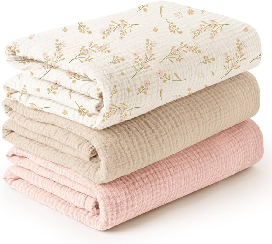 Konssy 3 Pack Muslin Swaddle Blankets for Unisex, Newborn Receiving Blanket, Large 47 x 47 inches... | Amazon (US)